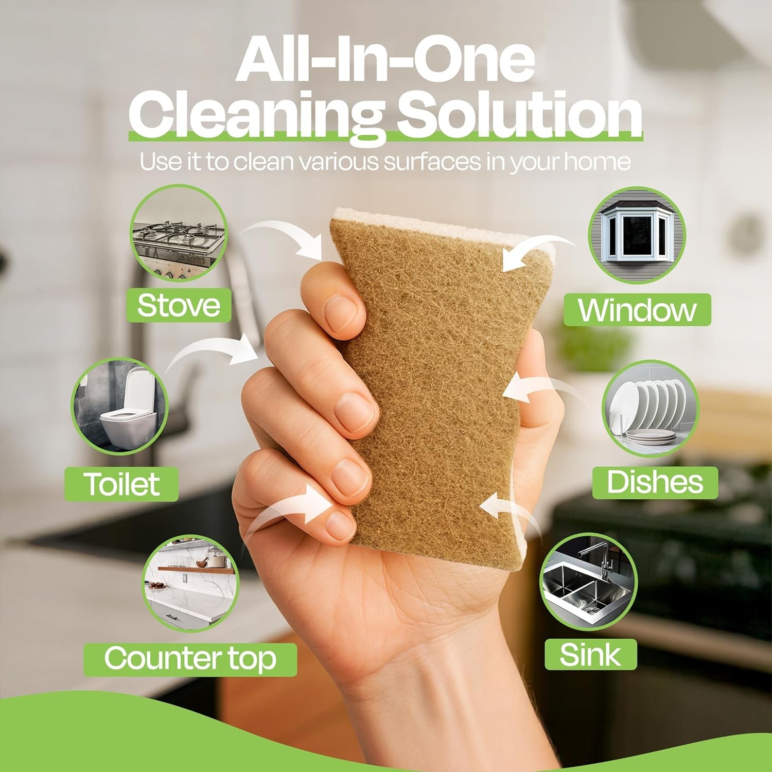 Super Eco Natural Kitchen Sponges Pack of 12, Long Lasting, Sponges for Dishes