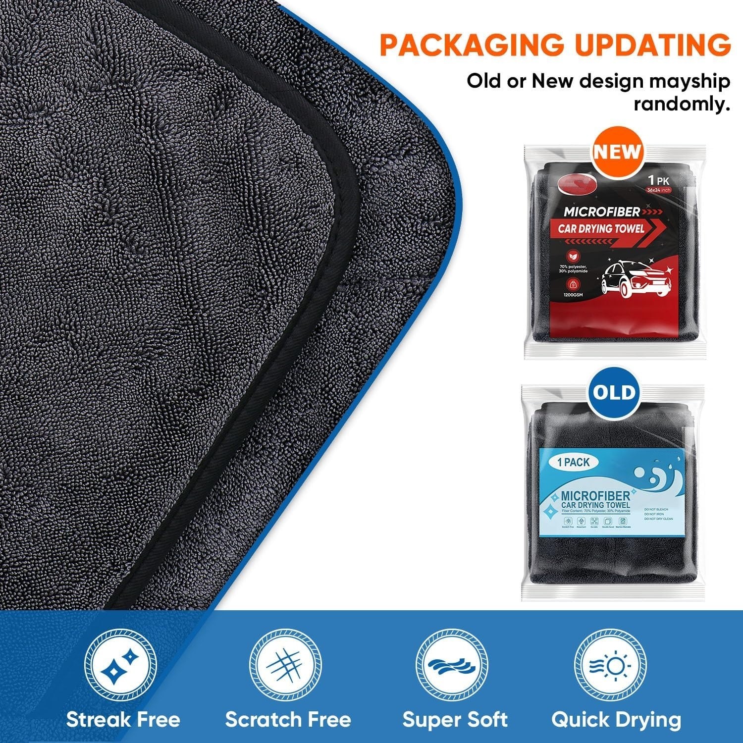 Toalla de secado para auto de microfibra ultra absorbente sin rayas ni manchas