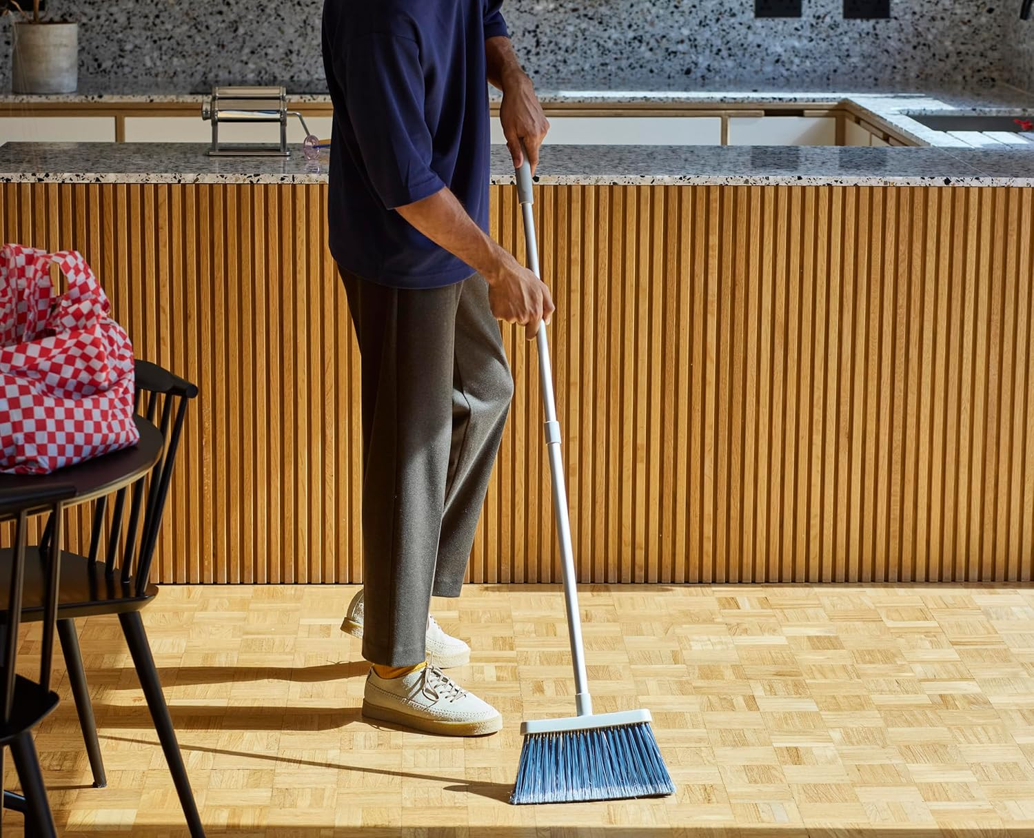 Cleantech Wall-Mounted, Adjustable Long Handle Broom Sweeper with Dust-Shield St