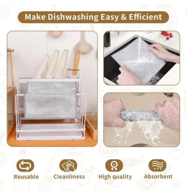 3/6/12 Pcs Multifunctional Non-Scratch Mesh Wire Dish Washing Cleaning Cloth Rag