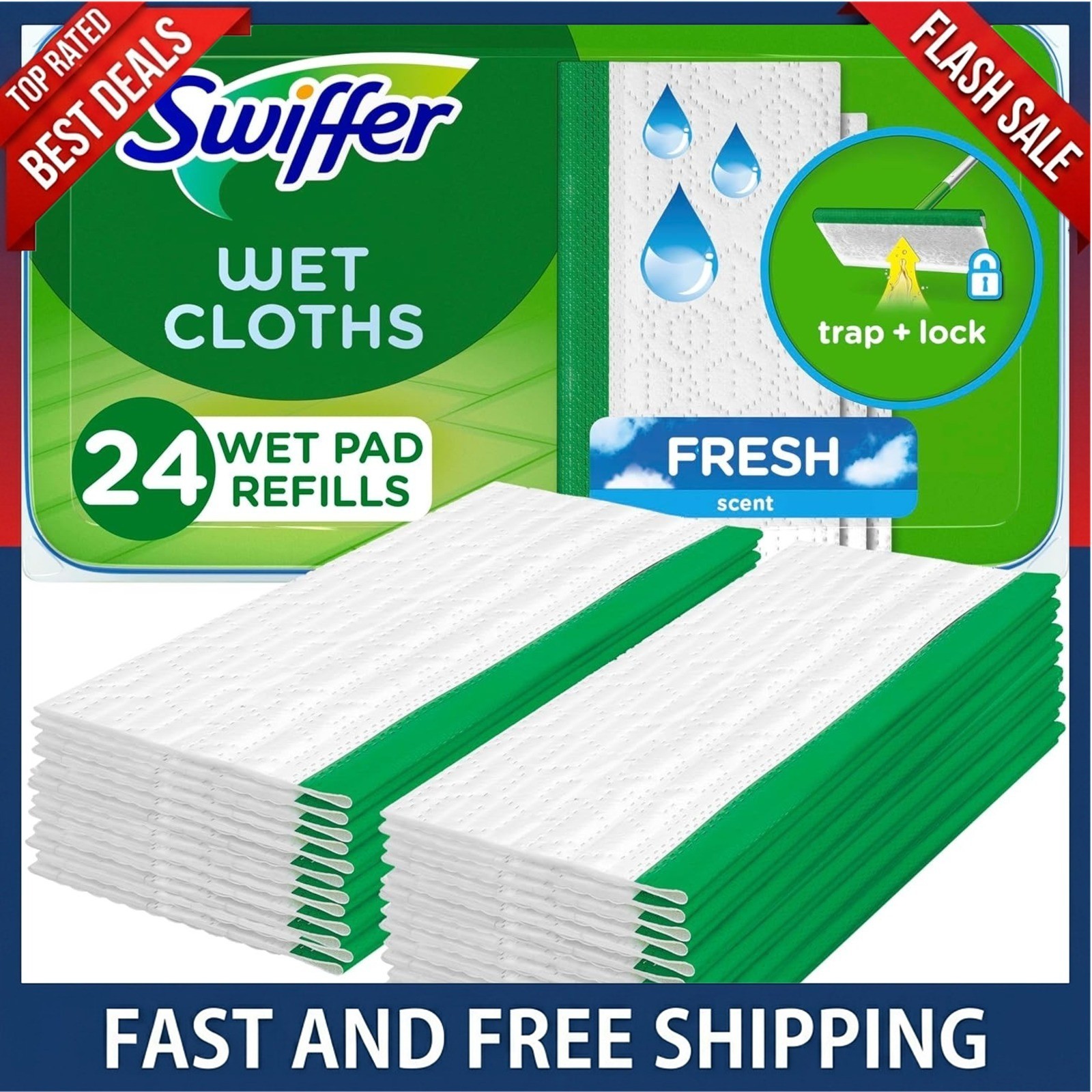 New Pack Of 24 Count Swiffer Sweeper Wet Mopping Cloths Fresh Scent Fast Ship