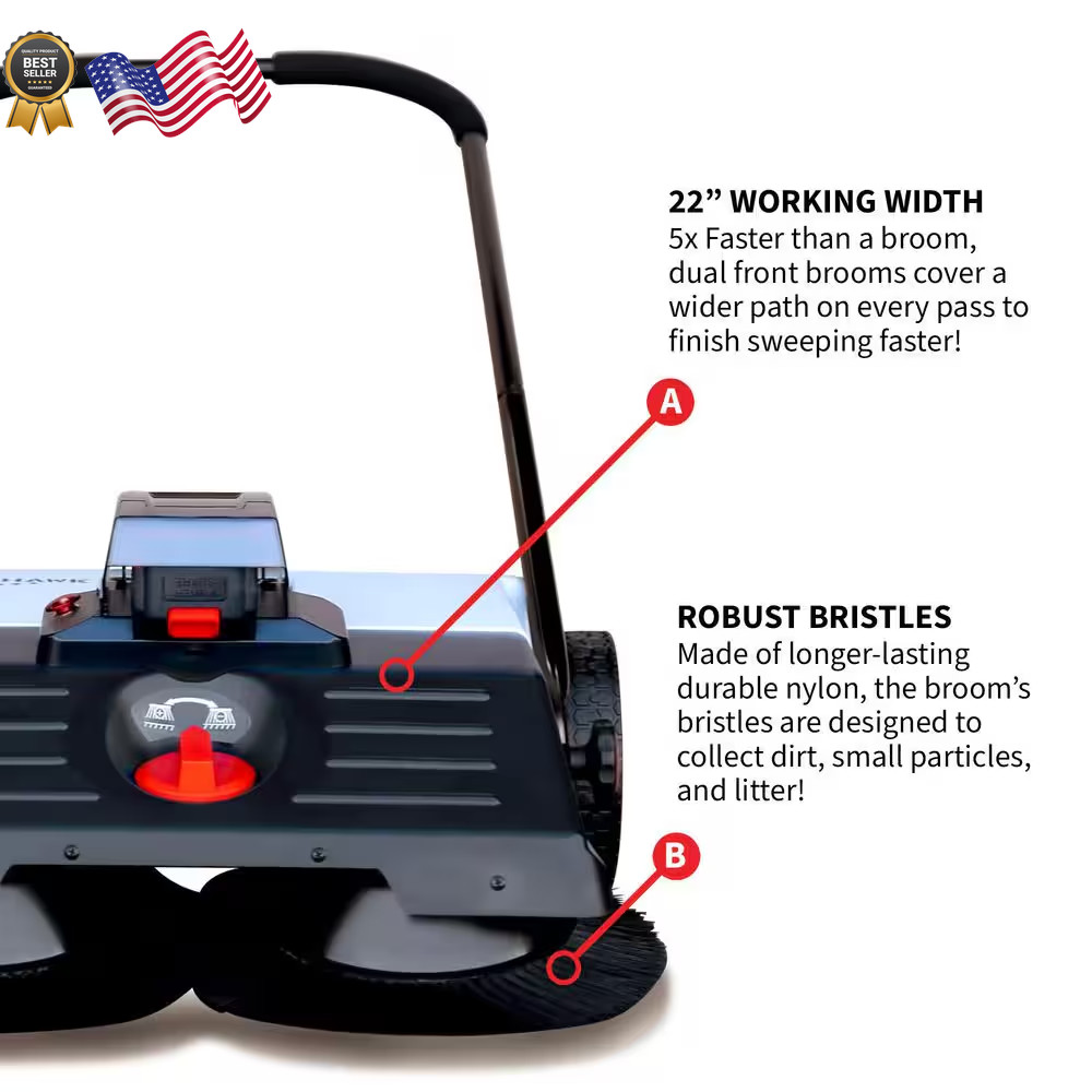 22 in. W Battery Powered Electric Floor Sweeper with Double Brush System