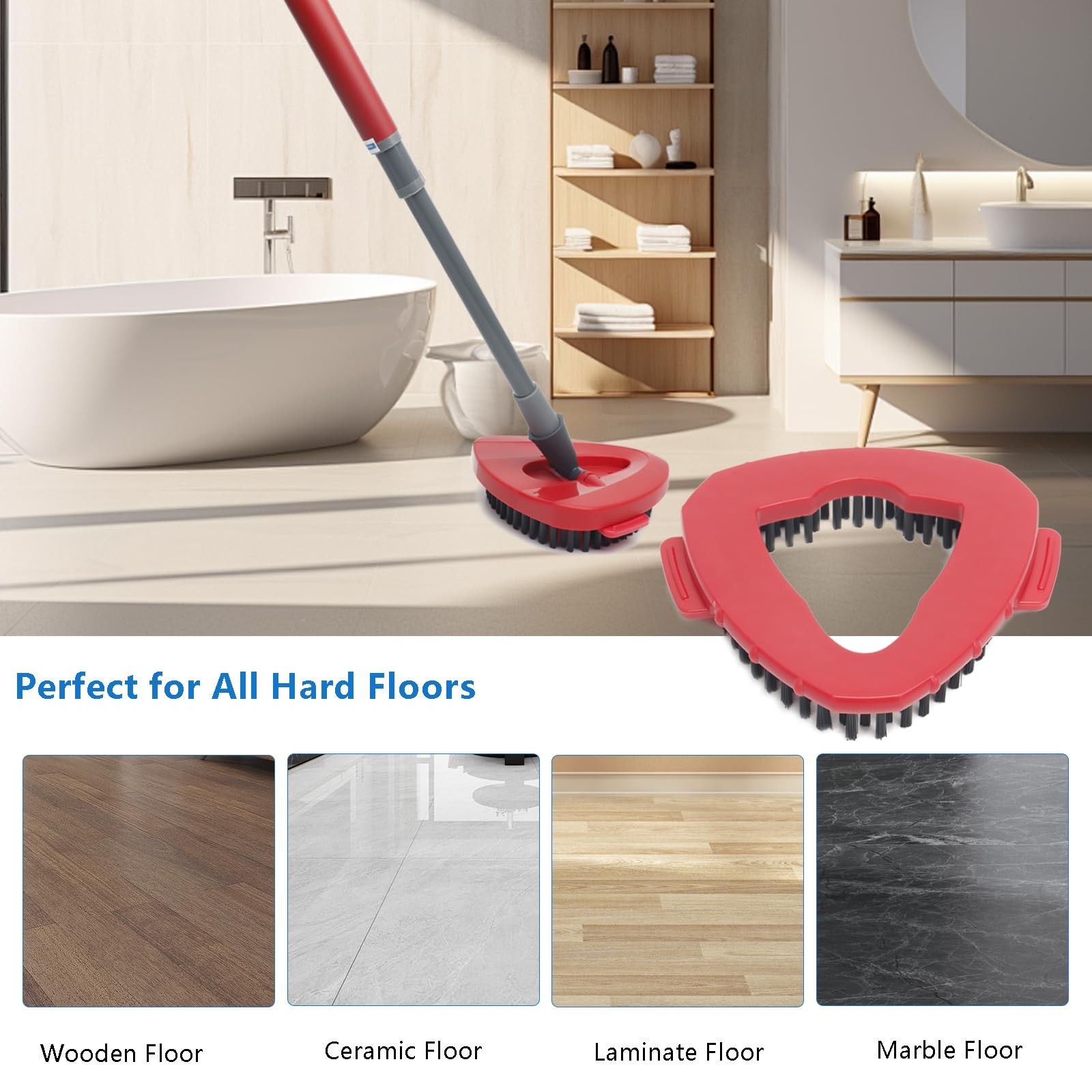 Spin Mop Scrub Brush Head Stiff Bristle Floor Tile Shower Bathroom Home Cleaner