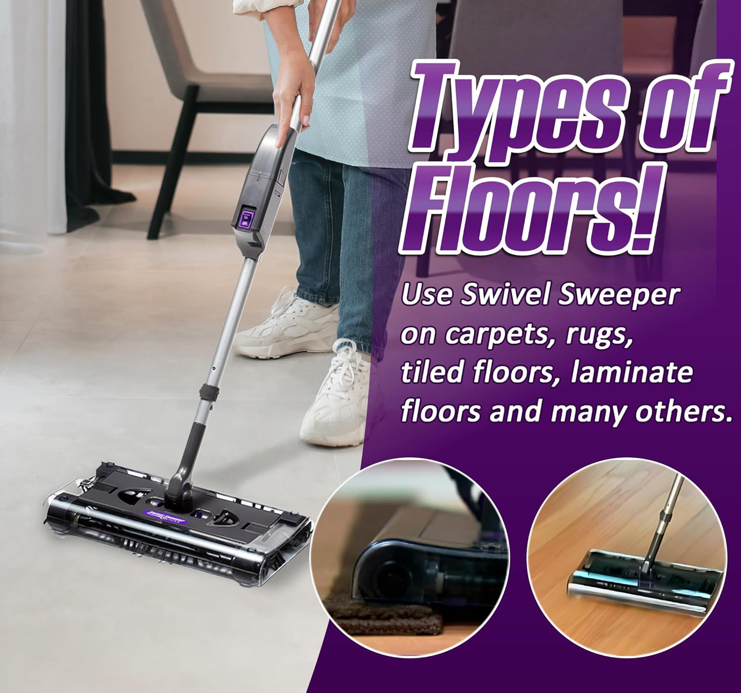 Swivel Sweeper Max – Cordless Electric Floor and Carpet Sweeper with Rotating