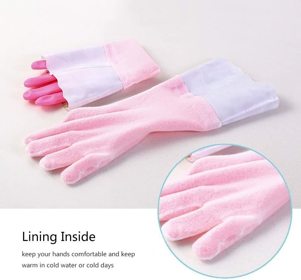 2 PAIRS Household Gloves Latex Free Cleaning Gloves Soft Lining Long Grip 15″