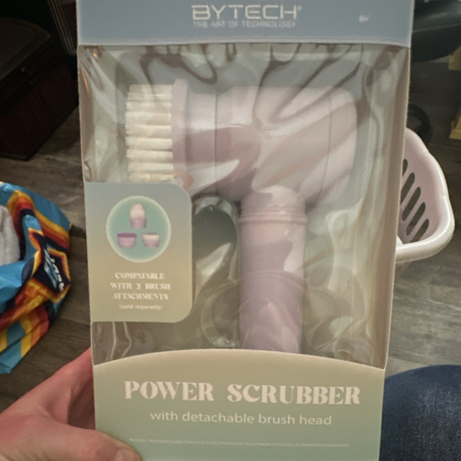 BYTECH Power Scrubber Purple, Detachable Brush Head, 3 Attachments