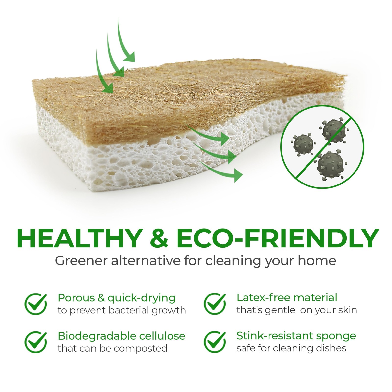 Natural Kitchen Sponges (12 Pack) – Biodegradable Cellulose & Coconut Scrubbe…
