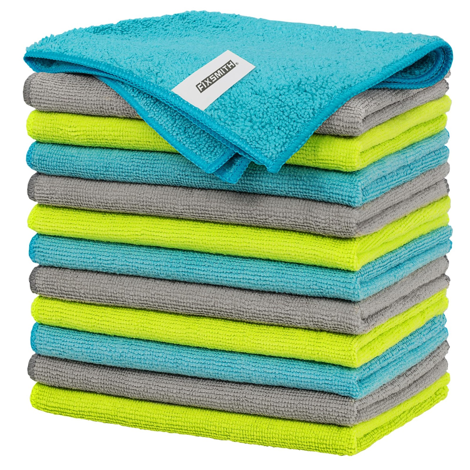 FIXSMITH Microfiber Cleaning Cloth – Pack of 12, 12pk, 3 Colors Assorted