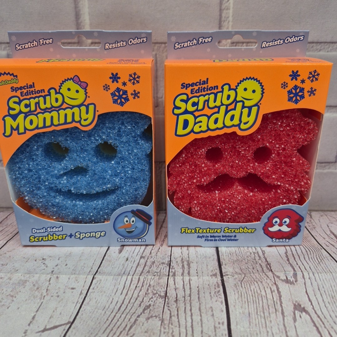 2pc Set Scrub Daddy Special Edition Santa and Snowman Scrubber & Sponge, New