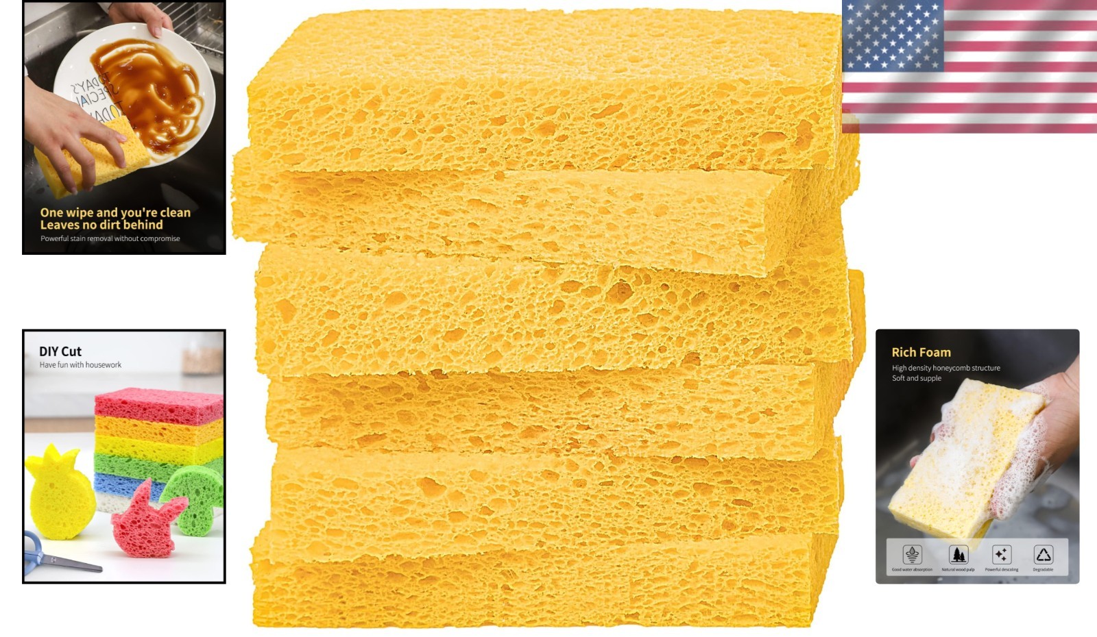 100% Biodegradable Cellulose Sponges – Reusable Kitchen Cleaning Solution 6 Pack