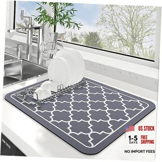 Dish Drying Mat Super Absorbent Drying Mat Large Dish 18″ x 15″ Stylish Grey