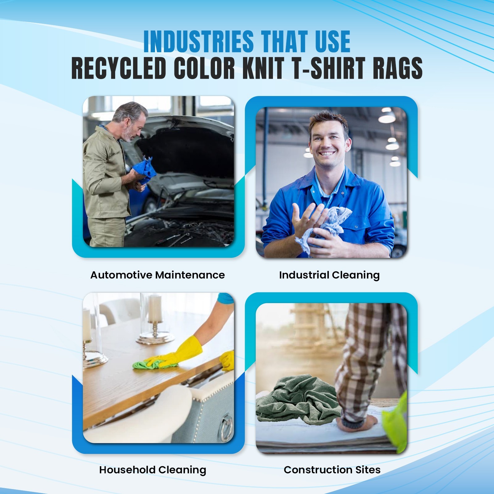 Bulk Color Knit T-shirt Rags, Cotton Cleaning Wipers 18 x 18″ – Compressed Boxes