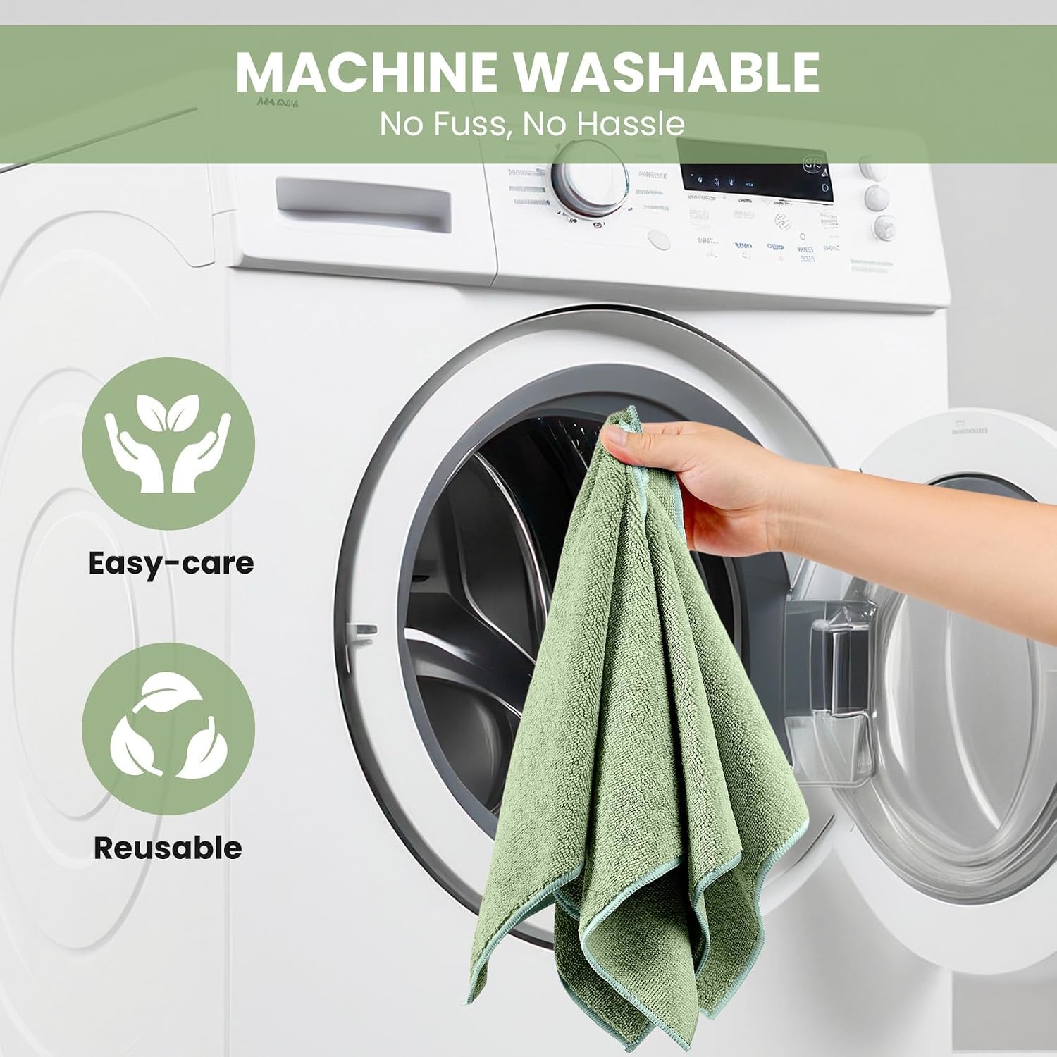 Microfiber Cleaning Cloth, 12 Pack Green Cleaning Rags for Housekeeping,