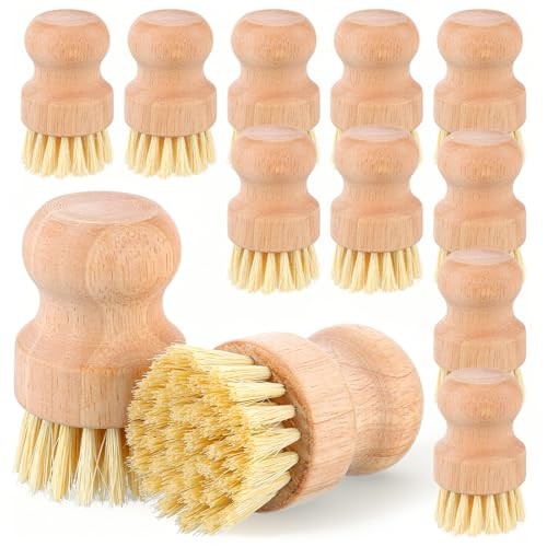 12 Packs Bamboo Scrub Brush for Dishes – 2 Pcs Natural Dish Brush with Sisal