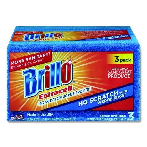Brillo No Scratch Kitchen Sponges, 4.5×2.75, 1″ Thick, 3 /Pack, 8 Packs/CT