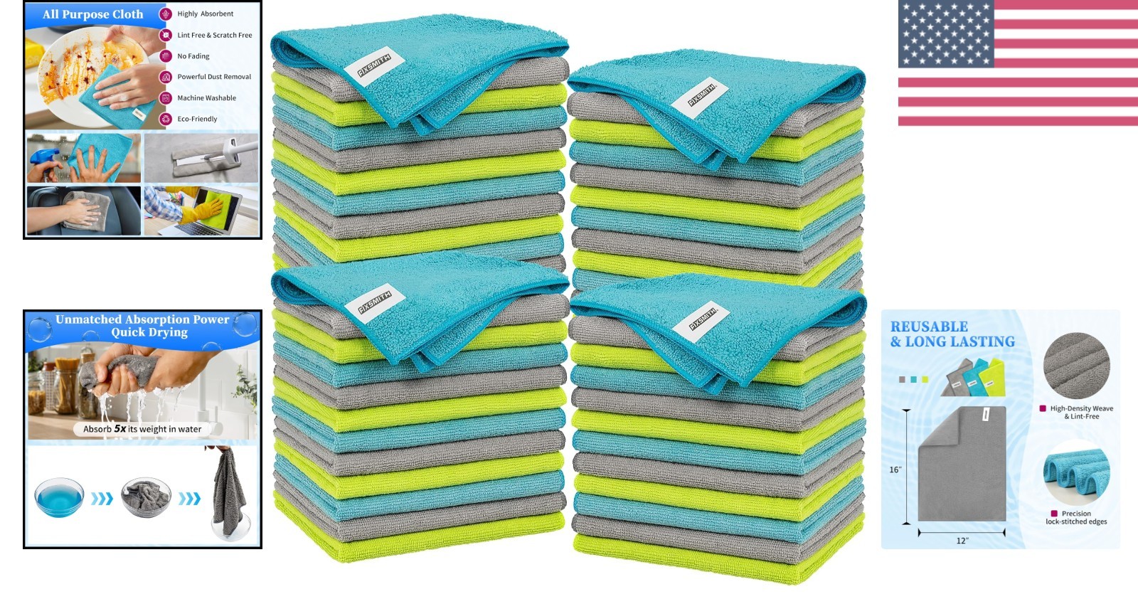 Ultra-Soft Microfiber Cleaning Towels – 48 Pack, Super Absorbent, Scratch Free