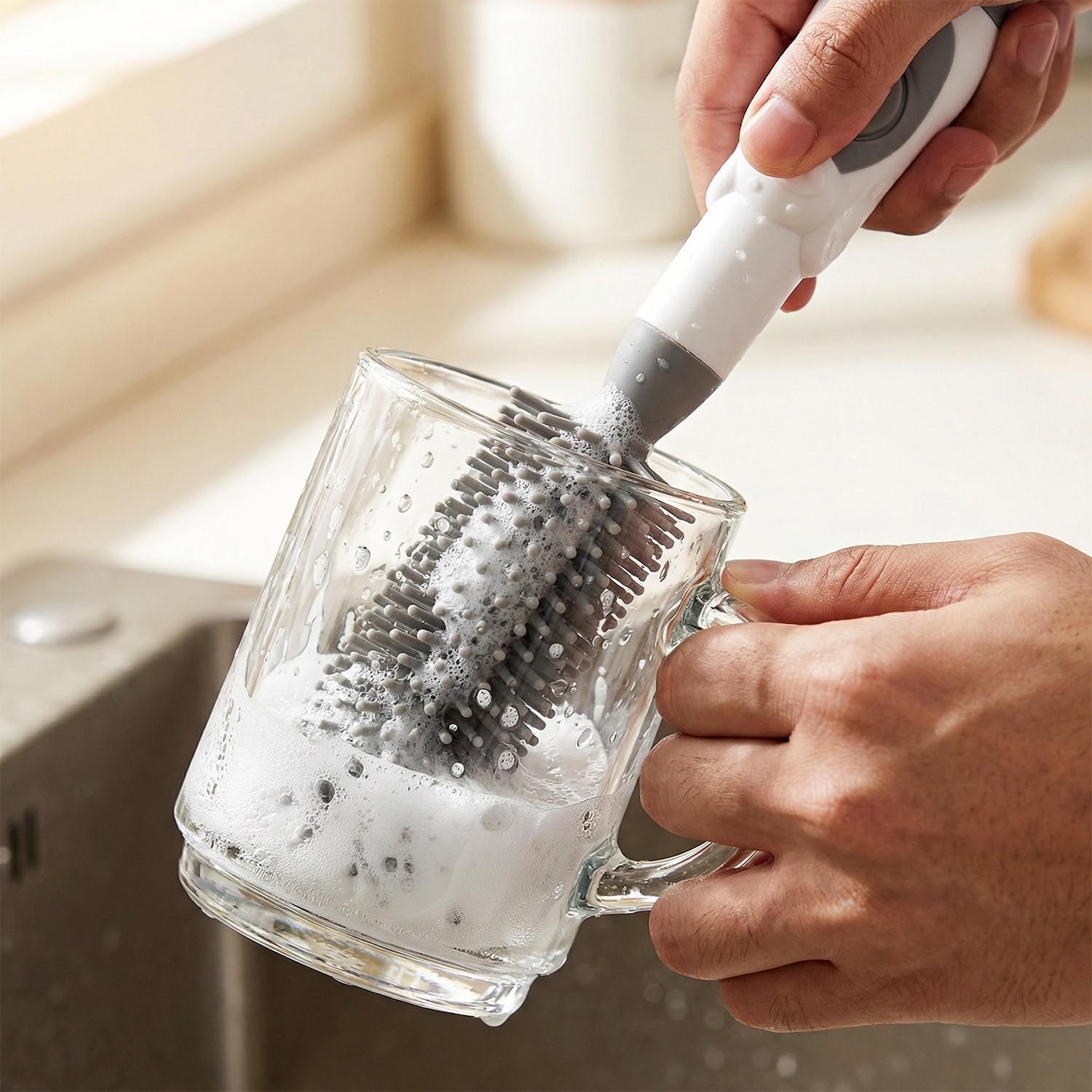 Soap Dispensing Silicone Brush for Kitchenware Bottles Plates BPA Free Cleaning