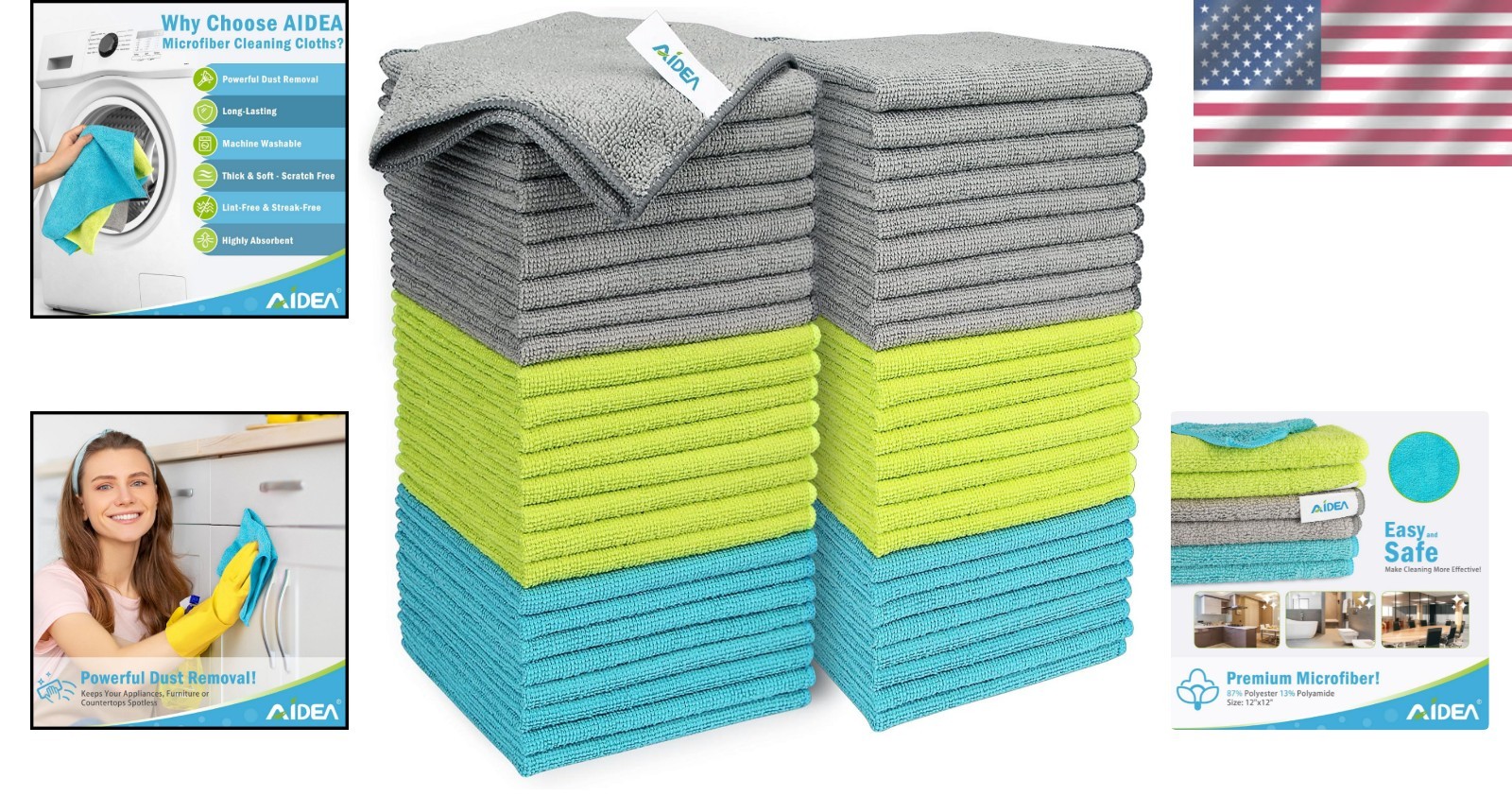 Soft 50PK Microfiber Cleaning Rags: Quick-Dry, Machine Washable & Durable