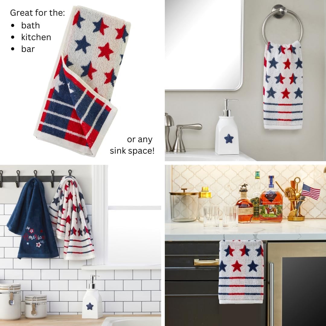 Patriotic 4th of July Red White and Stars Hand Towel Set, 2 Count