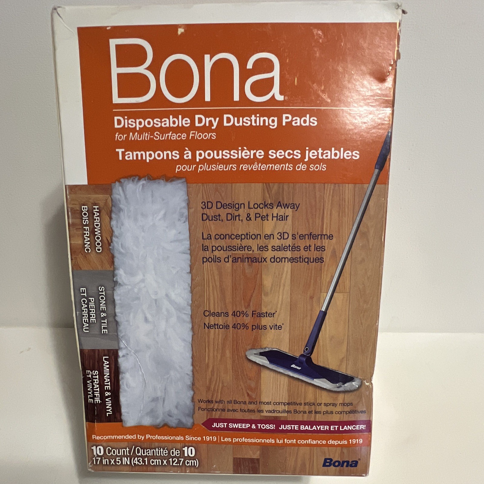 Bona Disposable Dry Dusting Pads Multi-Surface Floors 10ct Microfiber