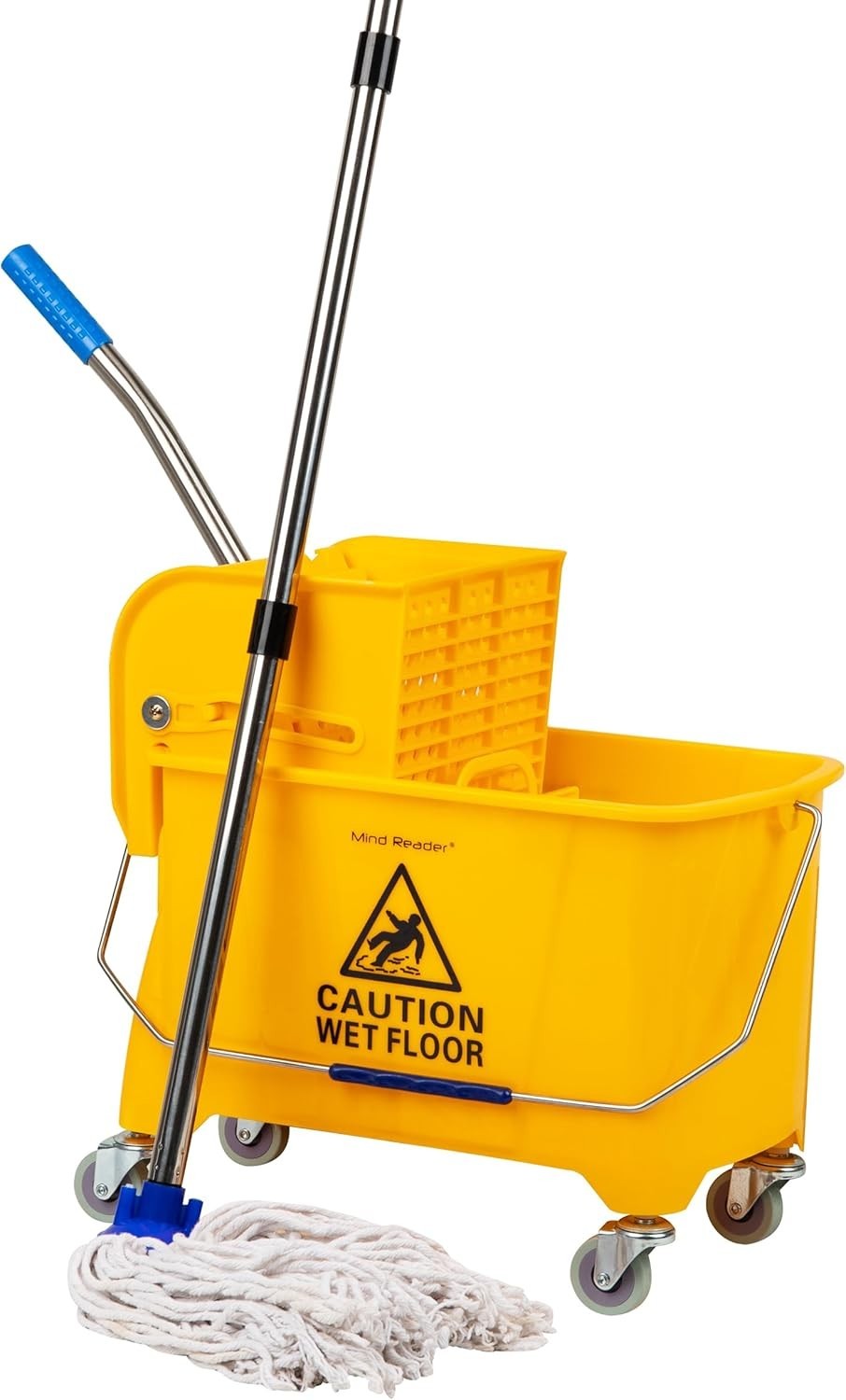 Mind Reader Floor Cleaning Bucket with Wringer and Mop Set – Yellow with Wheels