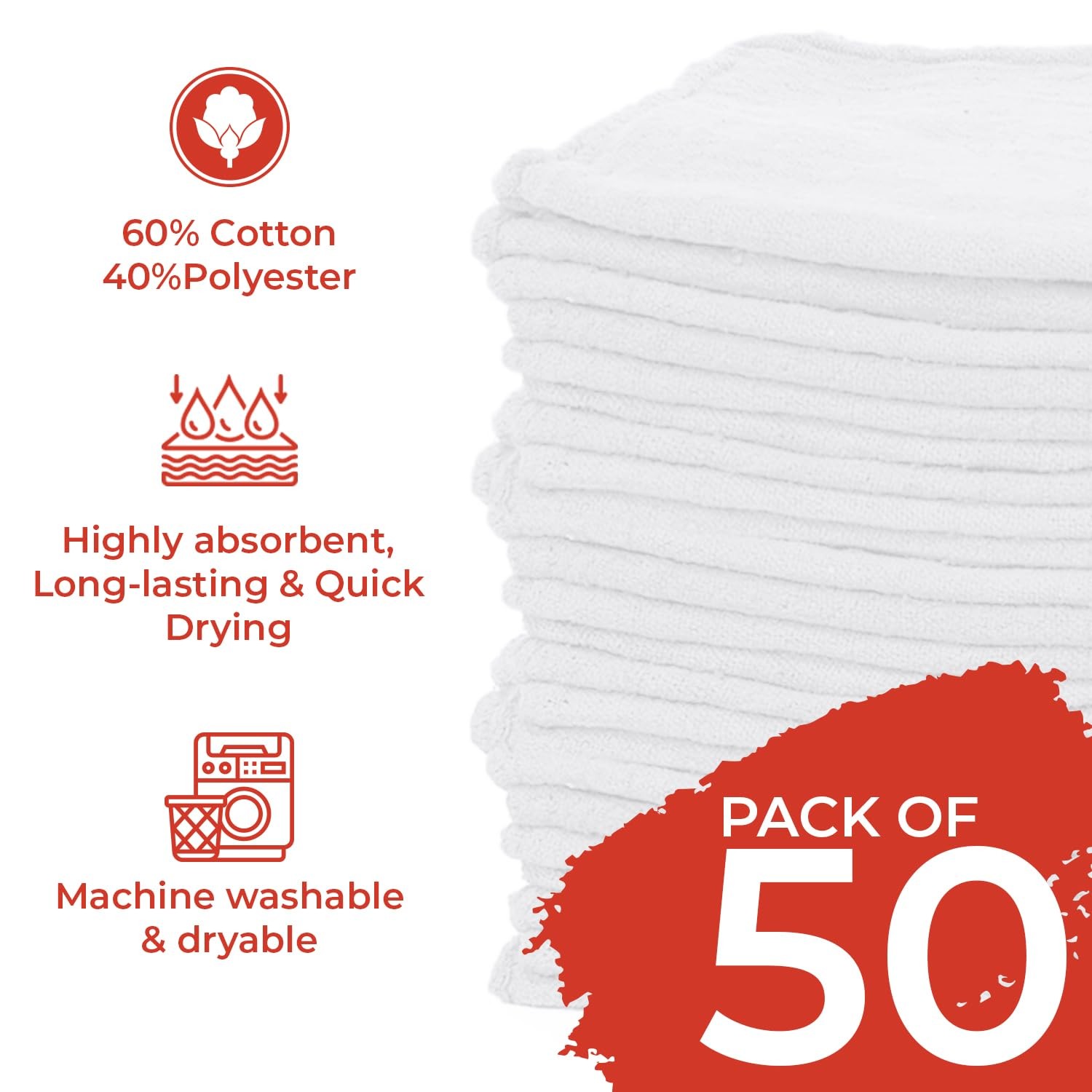 Pack of 50 Towels 12×14 Inches, Reusable Cleaning Rags, Premium Quality for C…