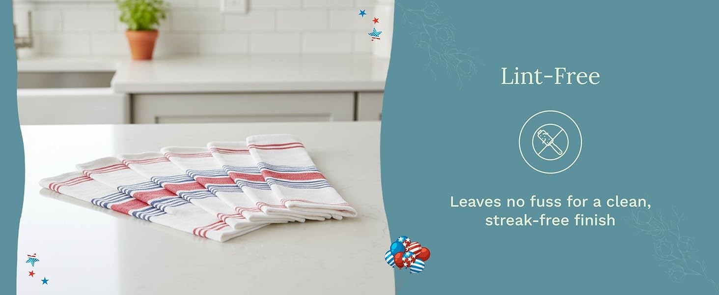 Red White and Blue Kitchen Towels – 6 Pack, 100% Cotton, 30″x20″, Striped