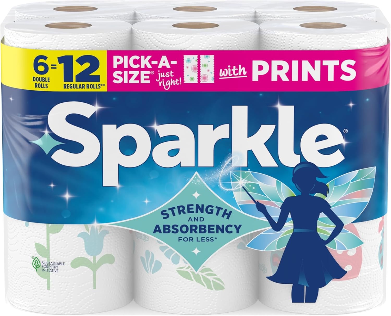 Sparkle Pick-A-Size Paper Towels, Spirited Print Design, 6 Double Rolls (660