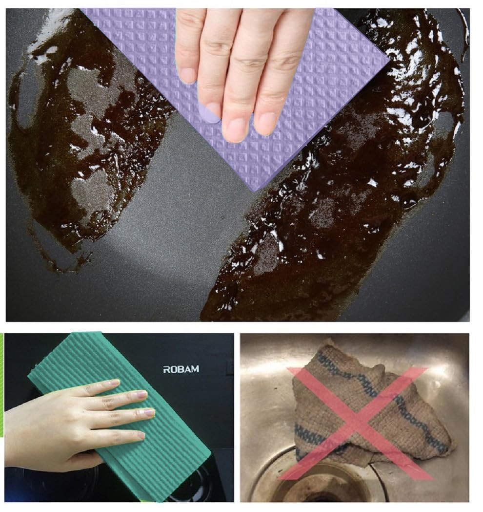 Reusable Cleaning Cellulose Sponge Cloths Absorbent Wipes Clean Kitchen Car Dish