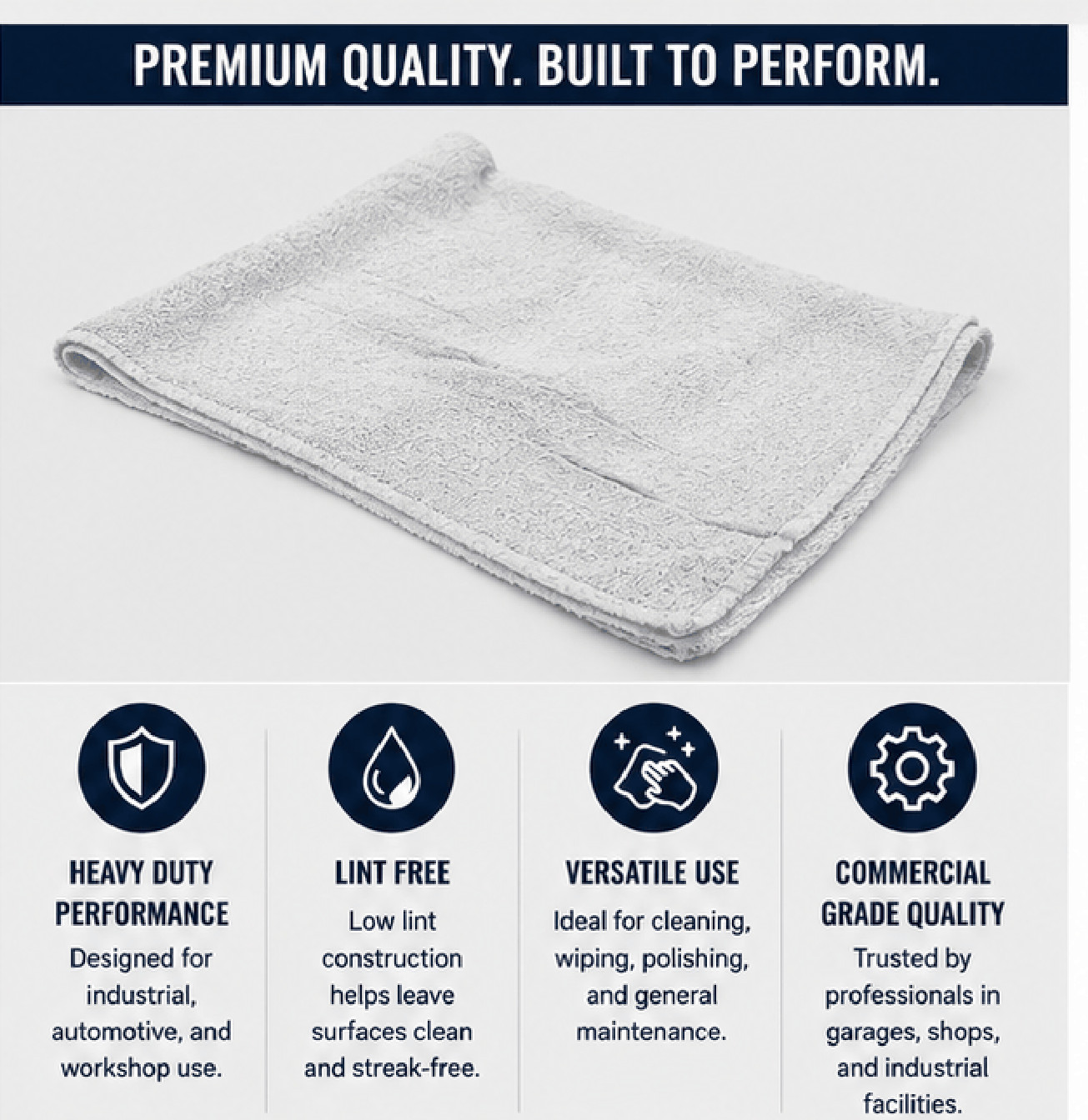 18×18 White Shop Towel Heavyweight Commercial Mechanic Garage Cleaning Rag