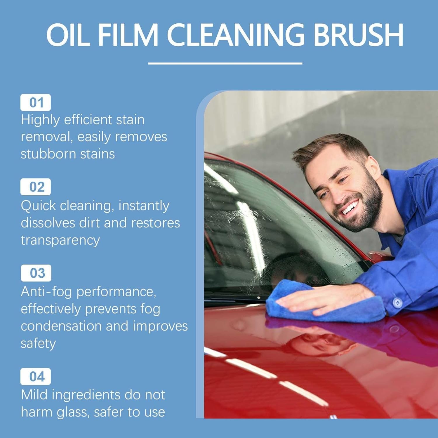 Fululuer Automotive Oil Film Cleaning Brush for Car Windows, Clear Vision Glass
