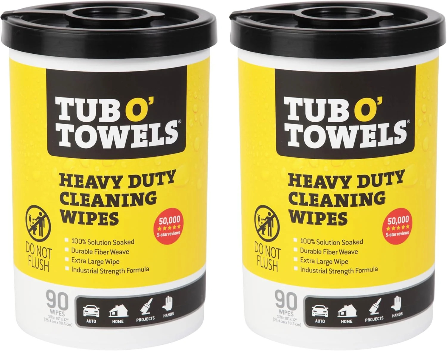 Tub O’ Towels Heavy-Duty Multi-Surface Cleaning Wipes, 10″ x 12″, 90 Count Canis
