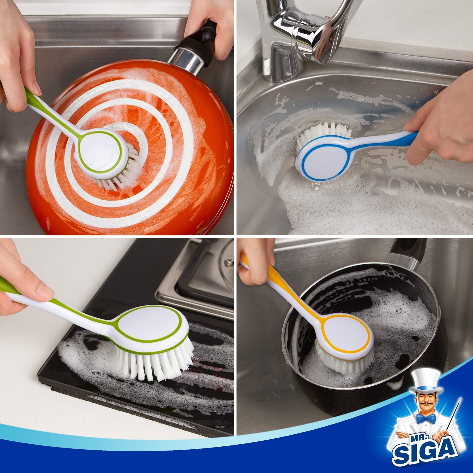 MR.SIGA Round Dish Brush, Size: Dia 5.5 x 25cm – Pack of 3