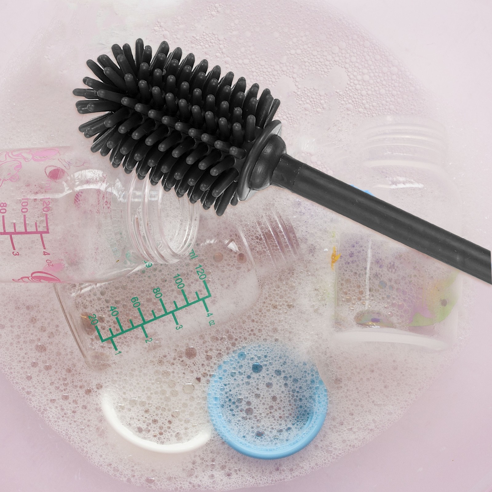 12.5″ Silicone Bottle Brush with 2 Straw Brush, Bottle Cleaner Brushes, Gray