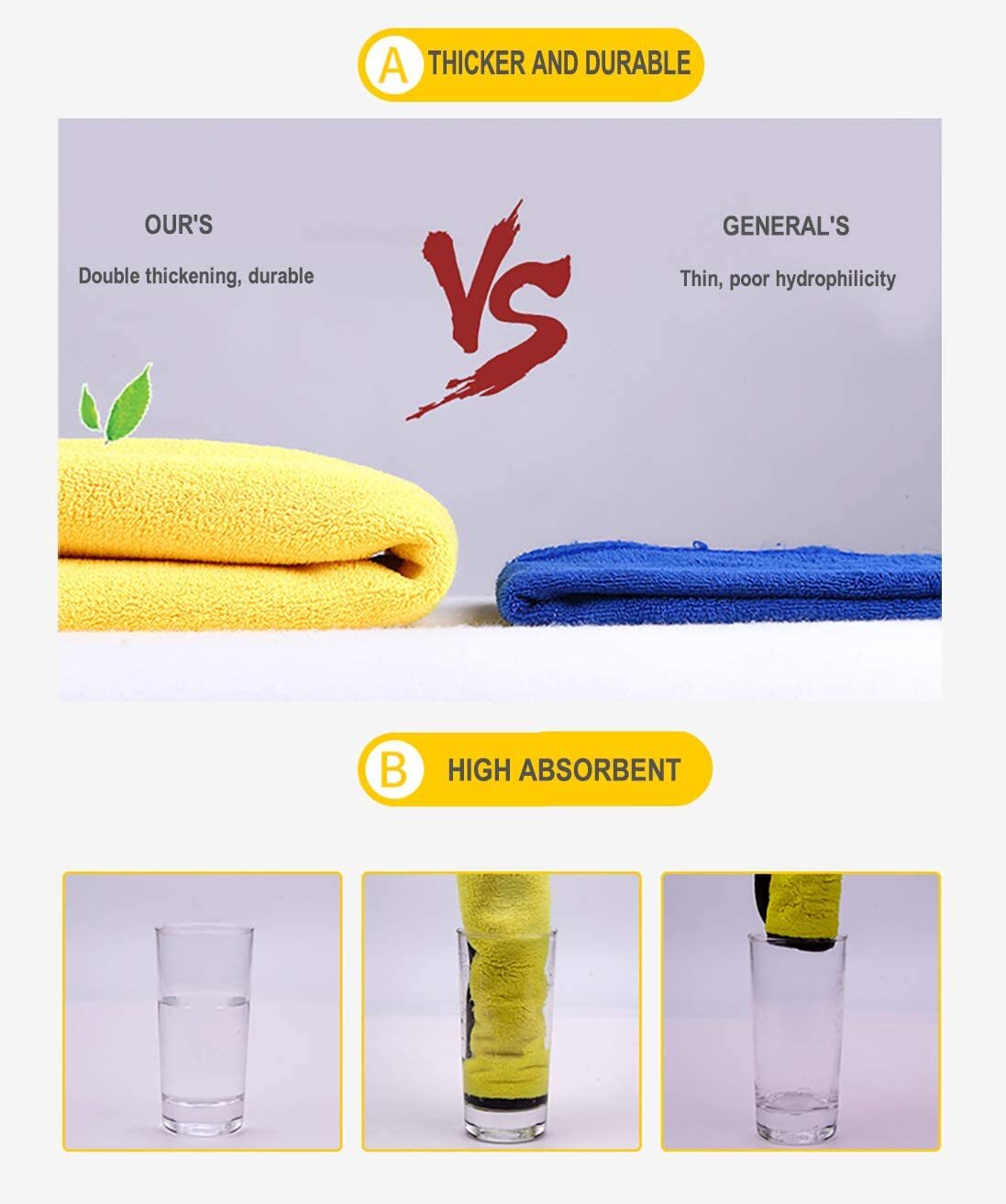 Yellow 10X Car Wash Microfiber Towel 24×12” Cleaning Drying Car Care Soft Cloth