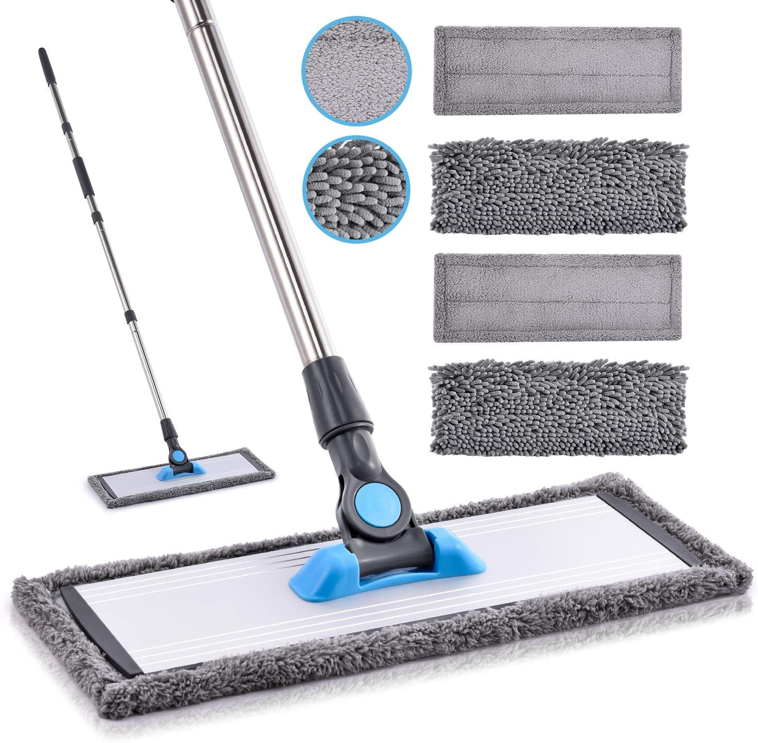 Microfiber Flat Mop for Floor Cleaning Tile Wood Vinyl Laminate +4 Washable Pads