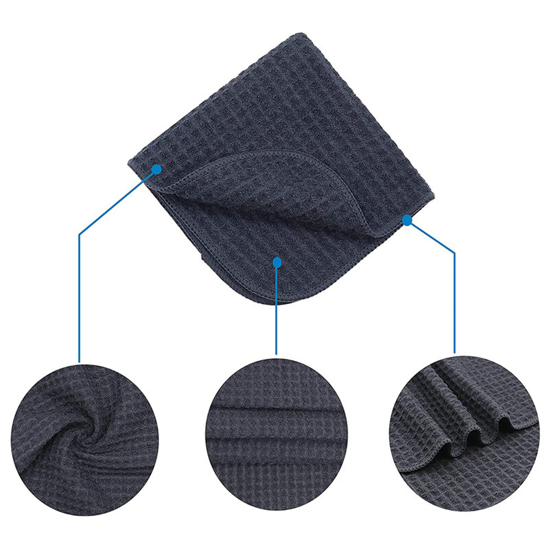 6 Pcs Black Waffle Weave Microfiber Drying Towel Auto Car Polish 16″x16″ 400 GSM