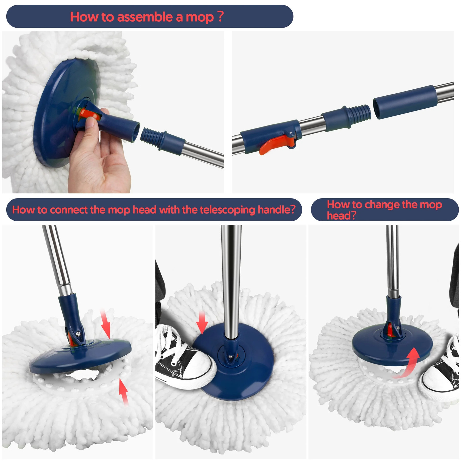 Spin Mop Bucket with Foot Pedal Wringer System Set Floors Cleaning No Mess