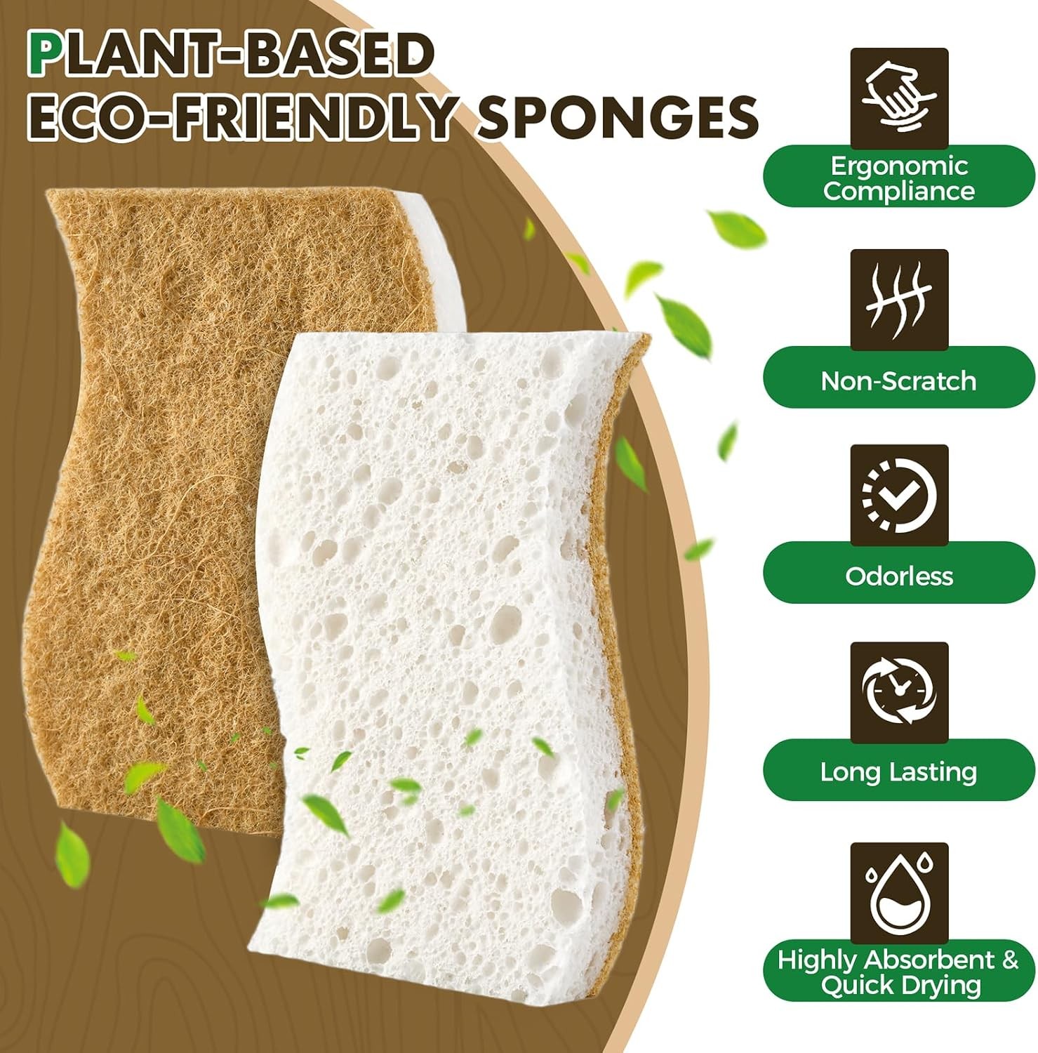 12 Pack Natural Biodegradable Kitchen Non Scratch Sponges,Compostable Plant
