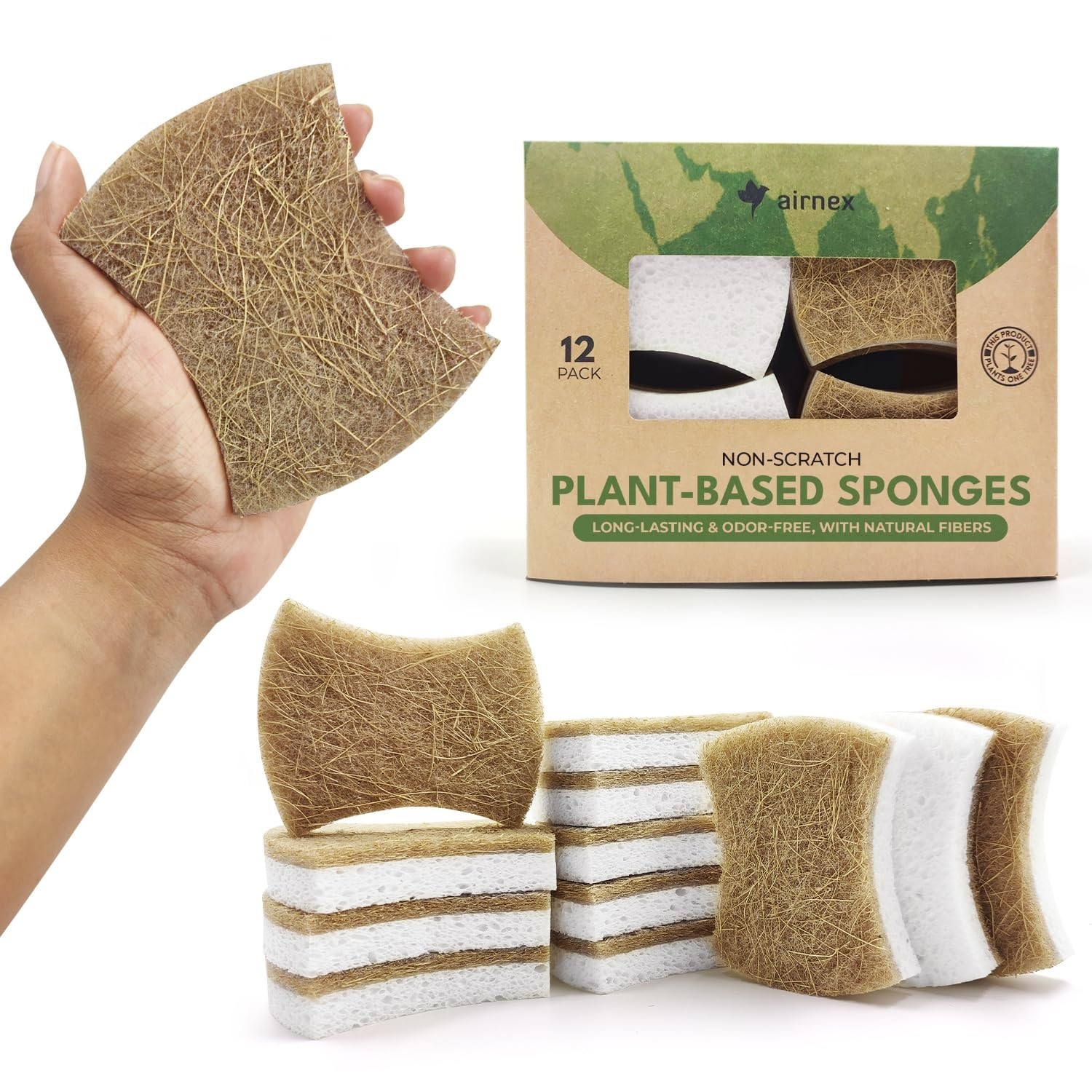 Biodegradable Natural Dish Sponges – Coconut and Cellulose – Eco Friendly Non…