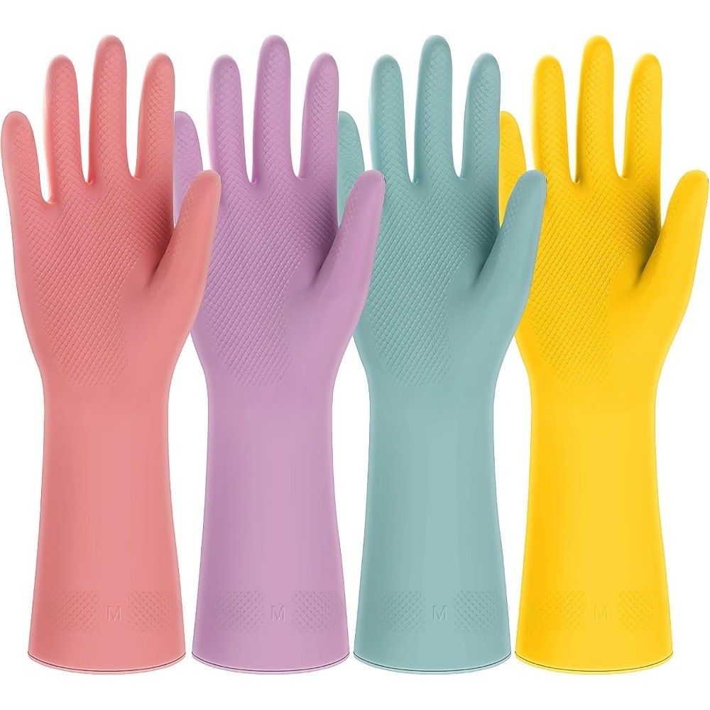4 Pairs Rubber Kitchen Dishwashing Gloves – Colorful Reusable Household Cleaning