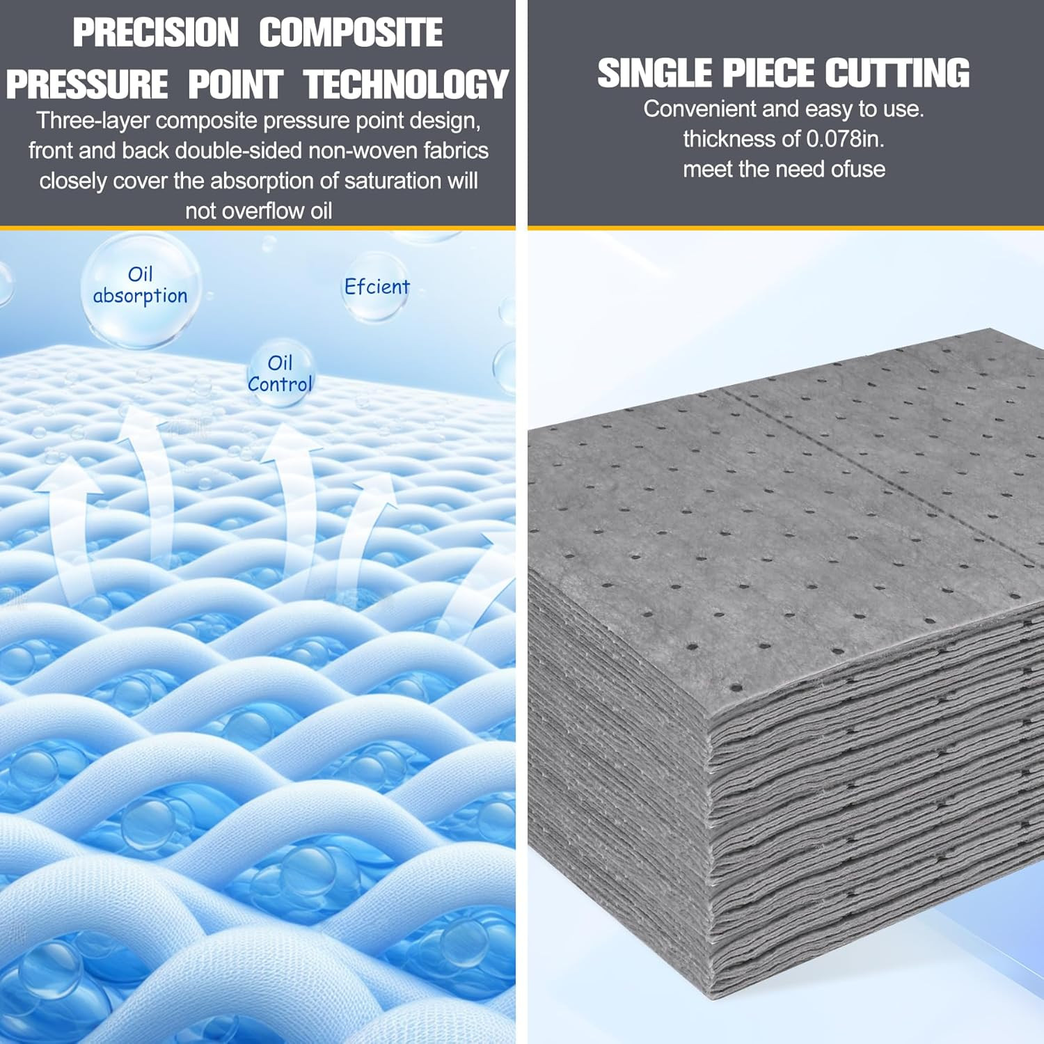 100PC Oil Absorbent Pads | 13″x10″ Meltblown Polypropylene Mats, Hand-Tear Lines