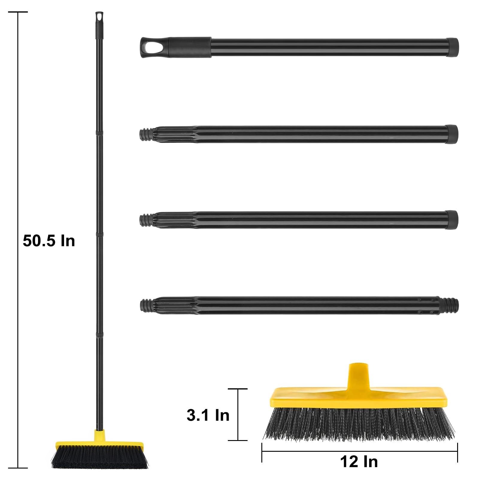 Push Broom Outdoor Indoor 12″ Wide,50″ Long Handle with Yellow Pp