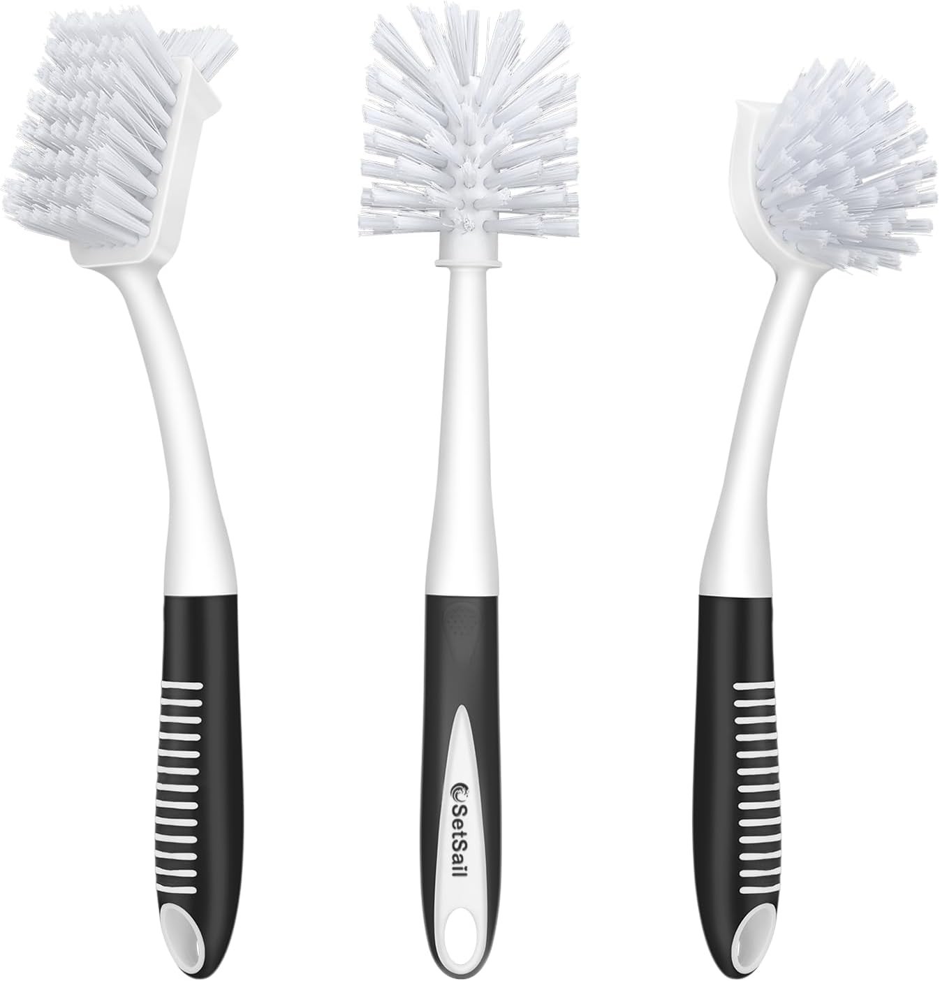 Dish Brush Set of 3 with Bottle Brush, Dish Scrub Brush with Long Handle Deep…