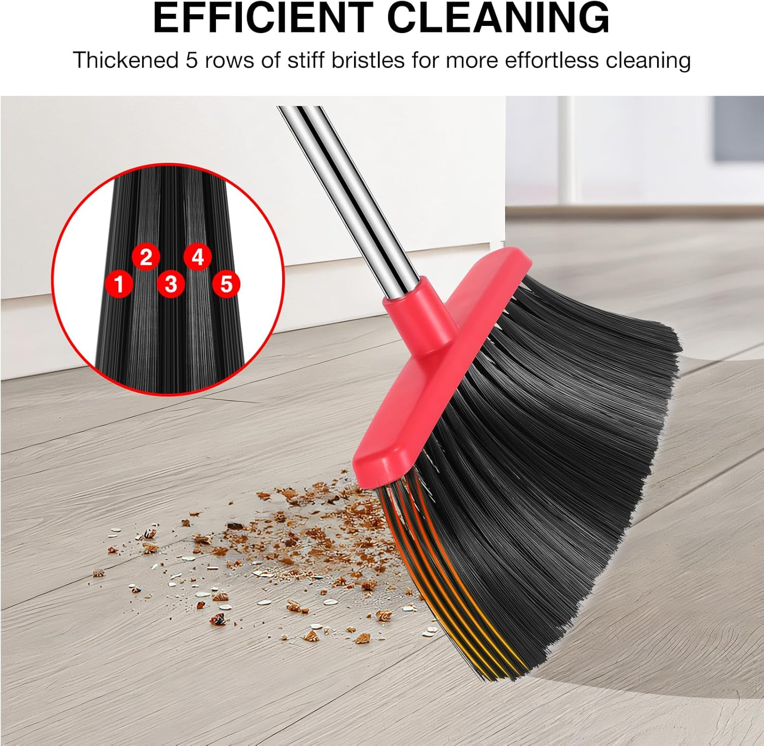 Broom and Dustpan Set, 52-In Long Adjustable Handle Broom Dustpan Combo with Dus