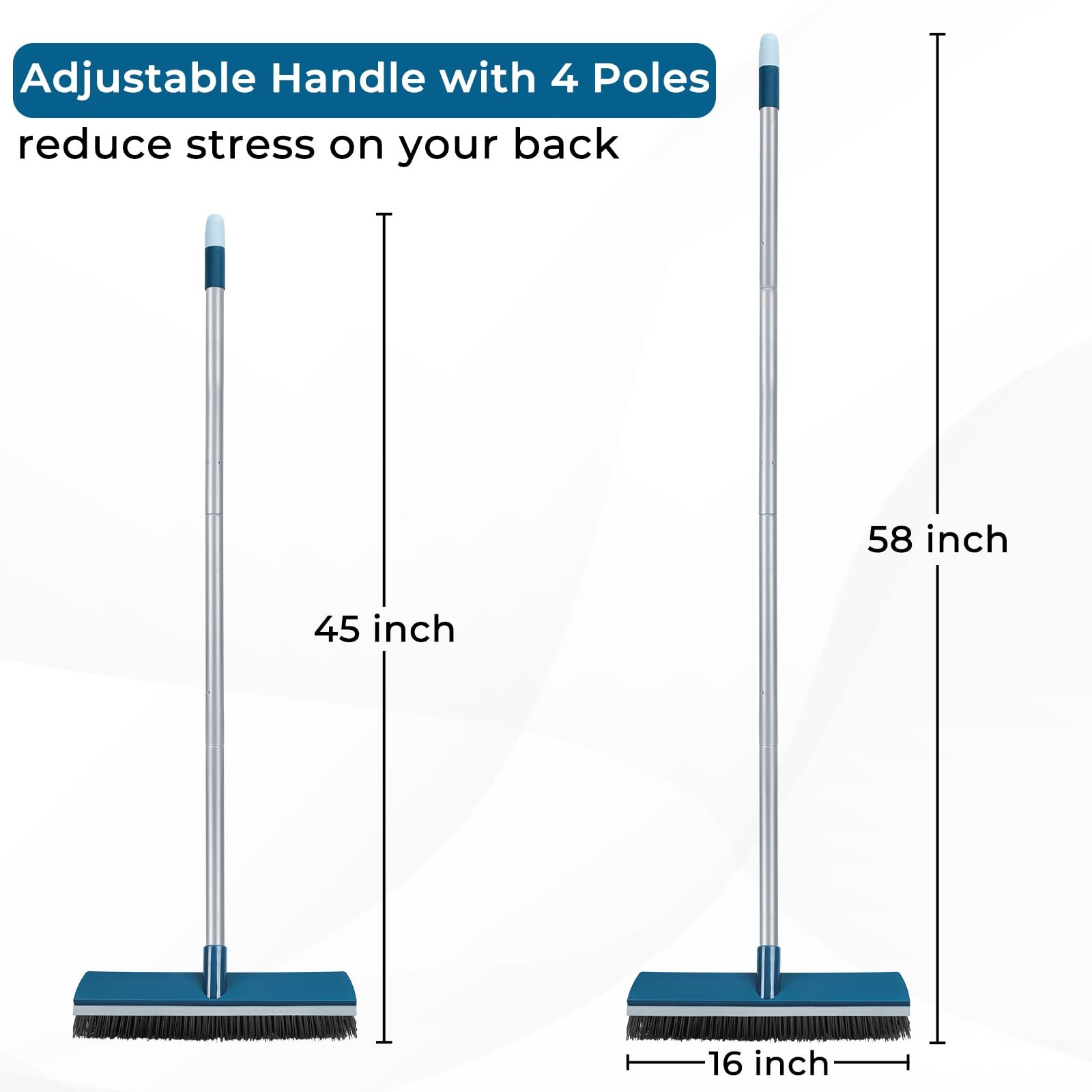 16-Inch Push Broom Outdoor with Squeegee and 58″ Long Handle, 2 in 1 Commerci…