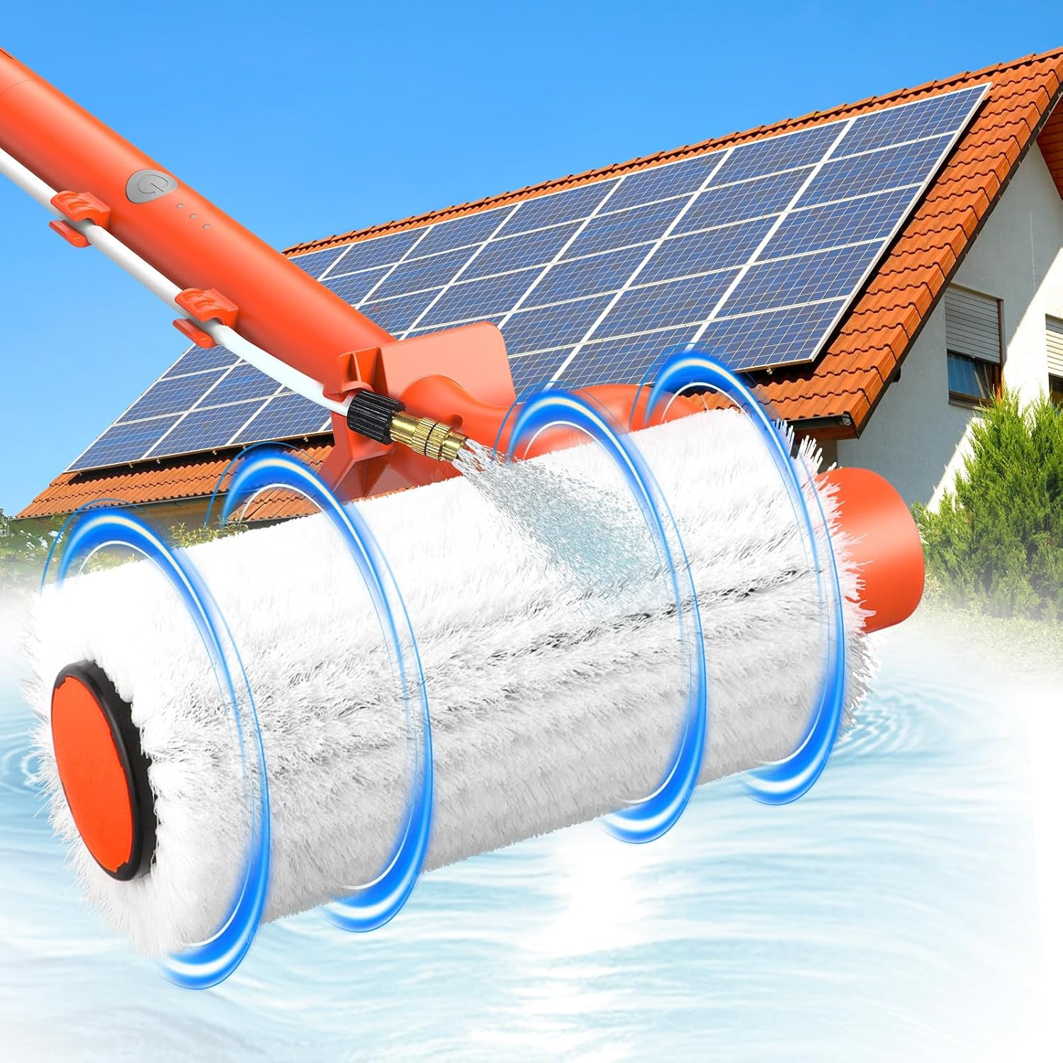 Electric Solar Panel Cleaning Brush and Pole, 20FT Telescopic Cleaning Roller Br