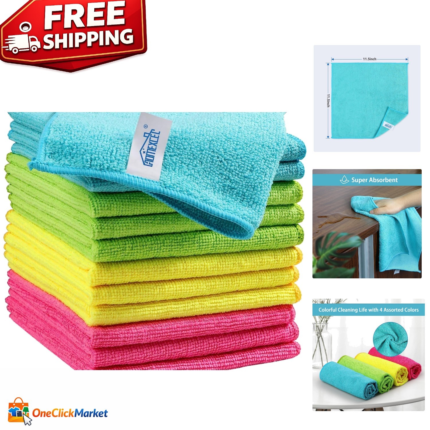 High-Density Microfiber Cloths – 12 Pack, 11.5” x 11.5”, Safe for All Surfaces