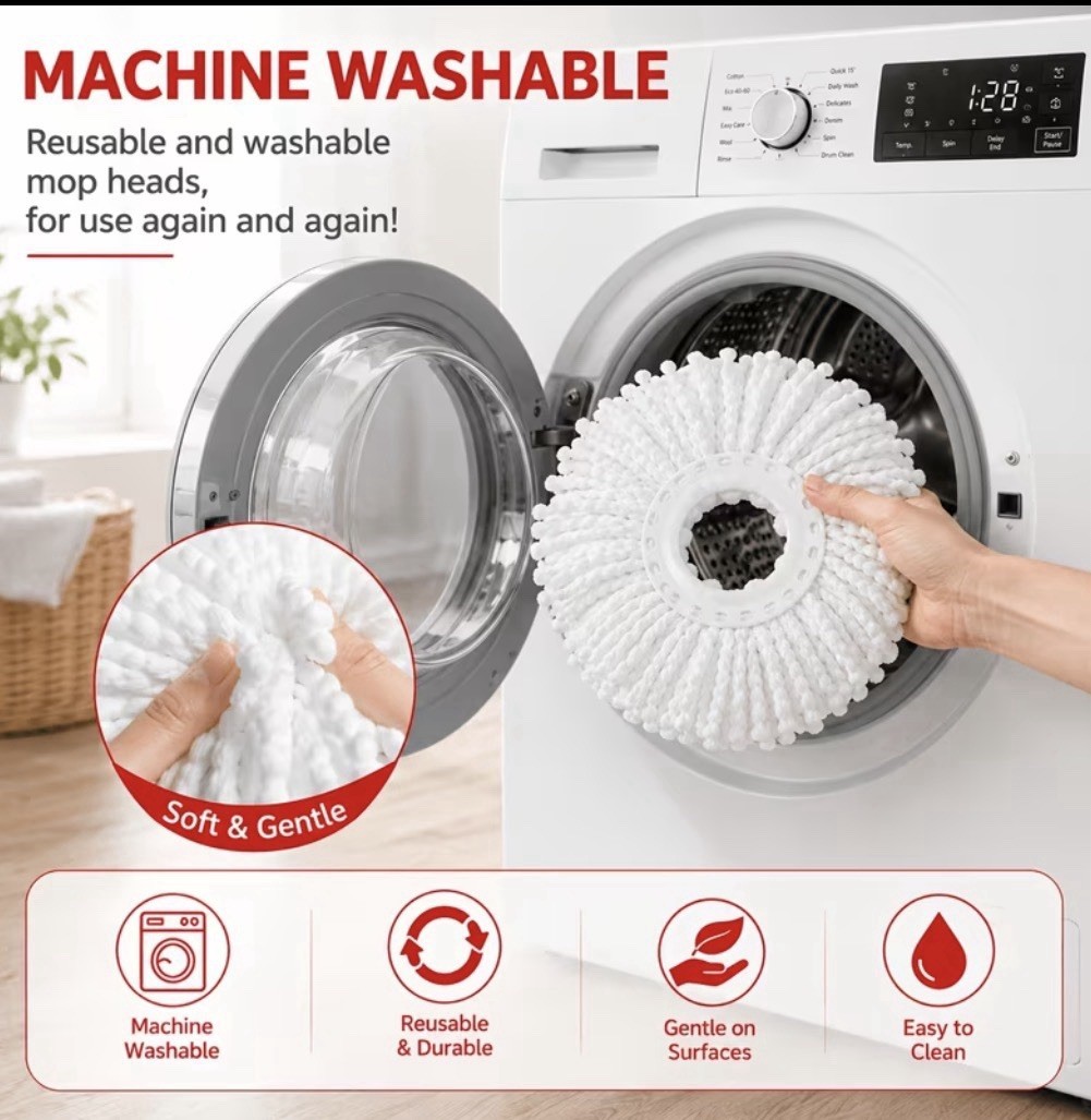 360 Spin Mop Bucket System Hands Free Self Wringing w/ 3 Microfiber Mop Heads