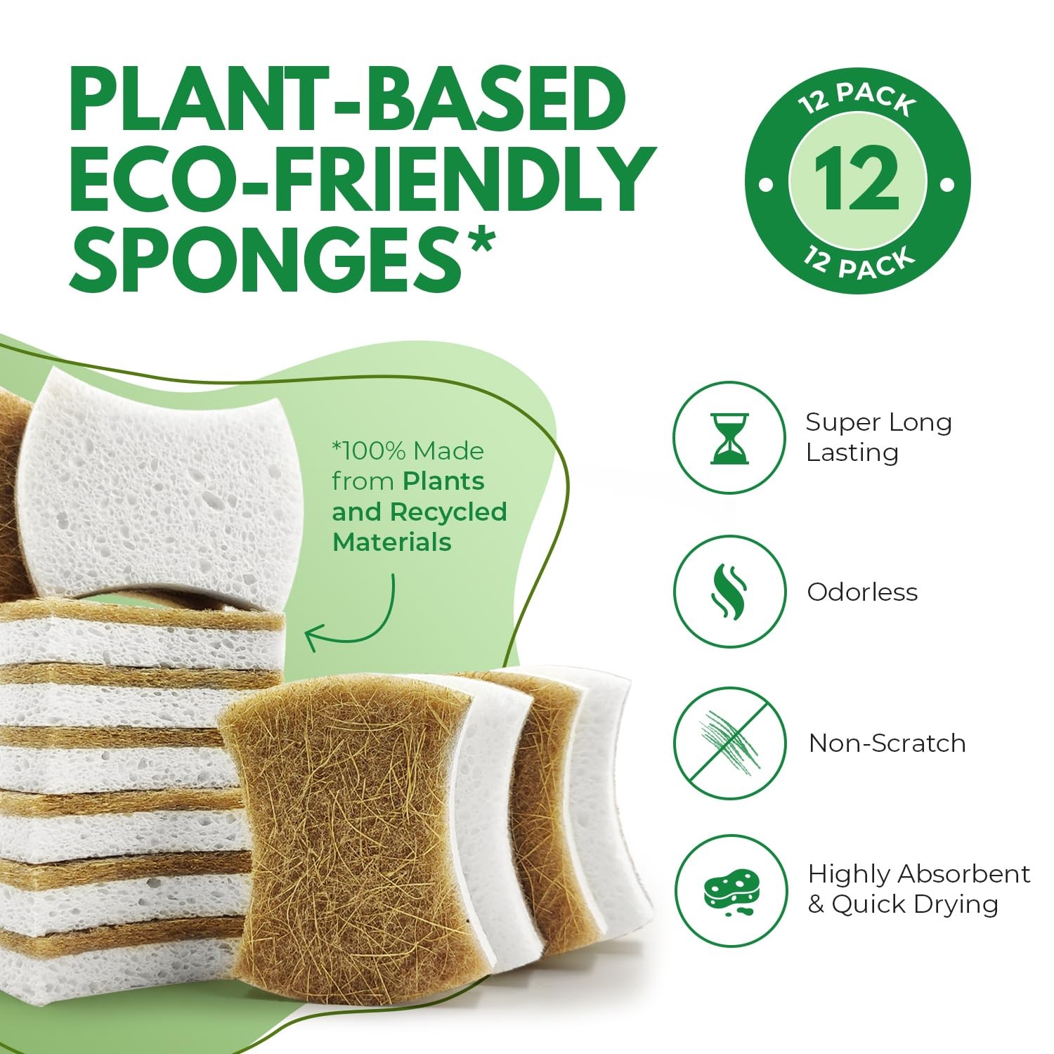AIRNEX Natural Kitchen Sponges (12 Pack) – 12 Pack, White Cellulose